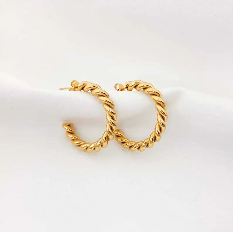 Twisted Gold Hoop Earrings 25mm