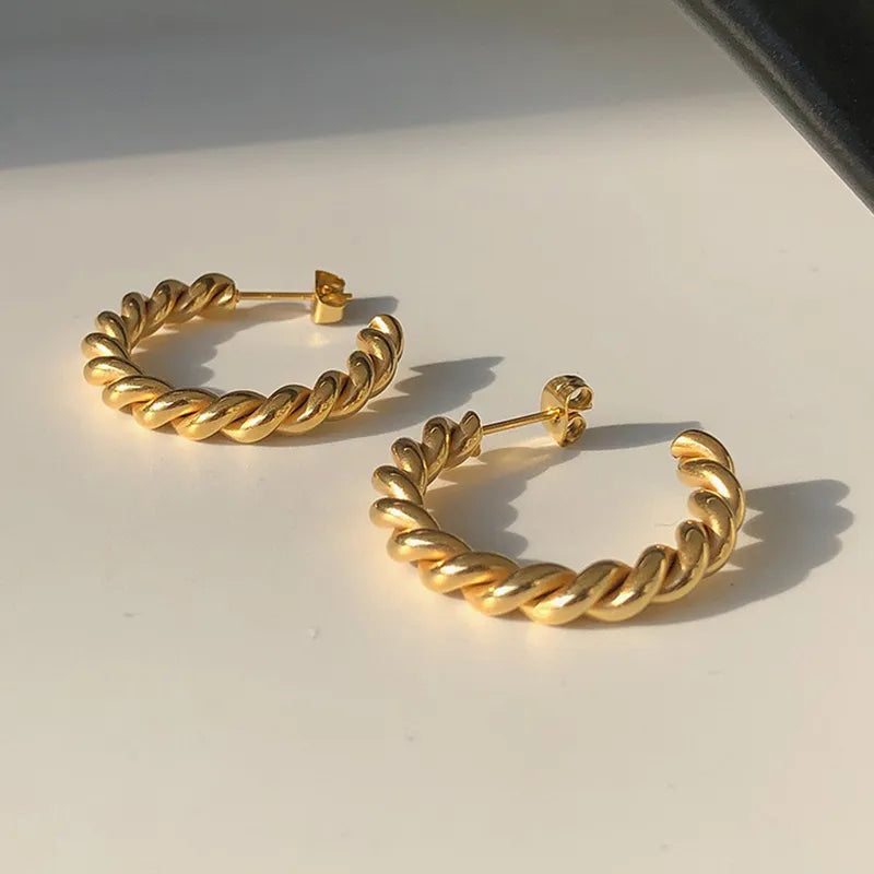 Twisted Gold Hoop Earrings 25mm